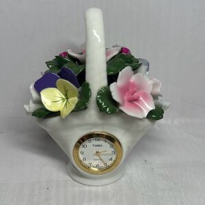 Vintage porcelain ceramic Timex china case flower basket clock Needs A Battery
